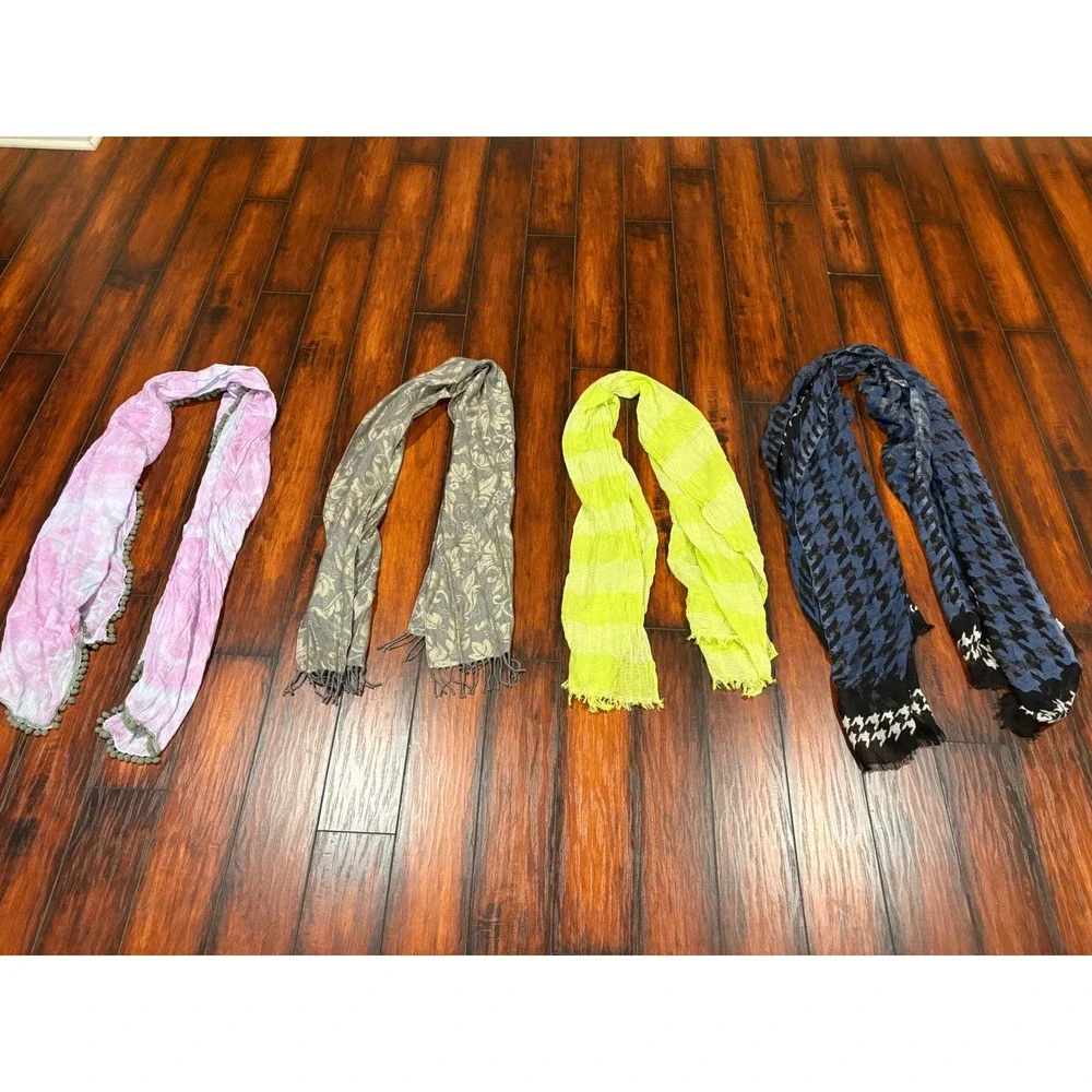 Lot Of 4‎ Scarves Tie Dye Houndstooth Floral Lightweight Fashion Accessories